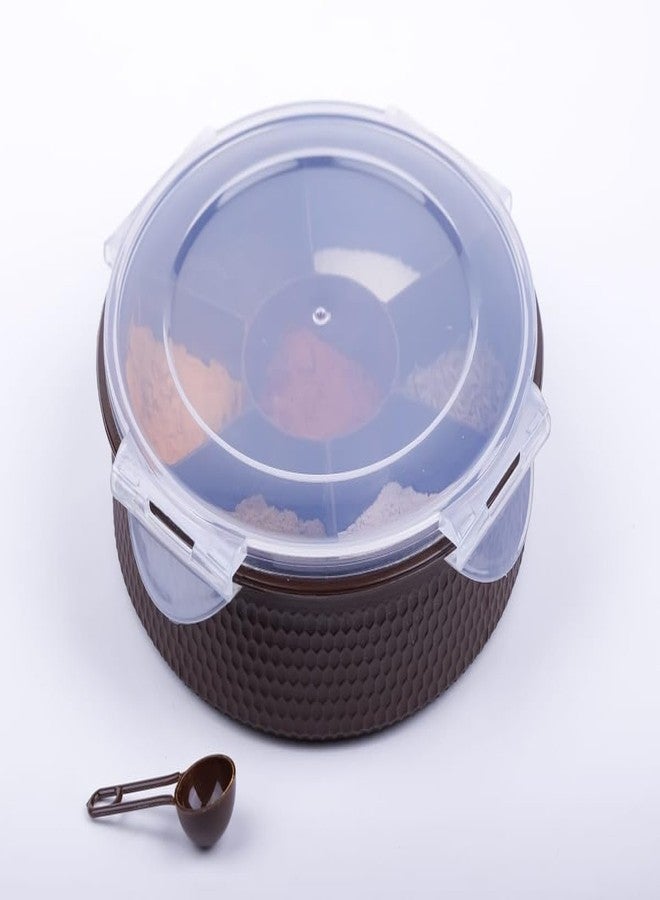 Finner 7 Section Round Shape Multi-Purpose Storage Box for Storing Spice, Dry Fruits, Herbs, Masala Box with Transparent Lid Leak Proof, Air Tight Plastic Masala Dabba | Masala Container (Brown) - Image 1